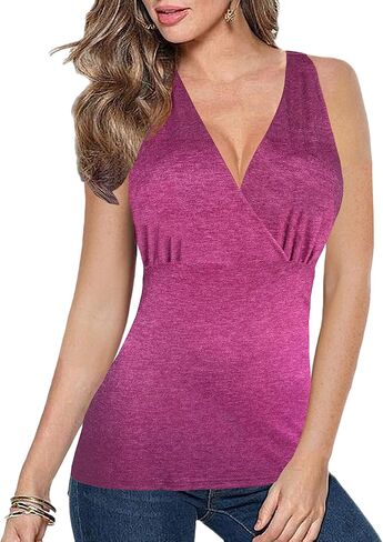 Afibi Women V Neck Halter Sleeveless Blouse Tank Top Fitted Cami Shirt in Kuwait