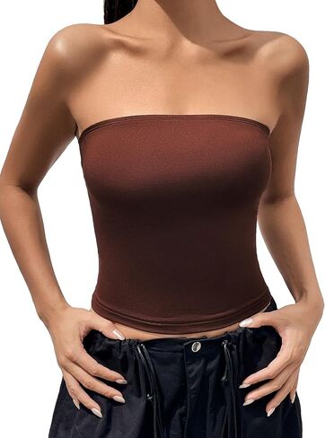 MakeMeChic Women's Casual Solid Sleeveless Strapless Slim Fit Stretch Crop Tube Tops in Saudi Arabia