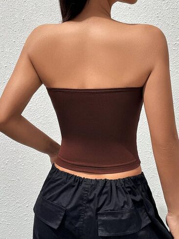 MakeMeChic Women's Casual Solid Sleeveless Strapless Slim Fit Stretch Crop Tube Tops in Saudi Arabia