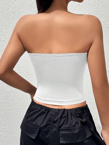 MakeMeChic Women's Casual Solid Sleeveless Strapless Slim Fit Stretch Crop Tube Tops in Saudi Arabia