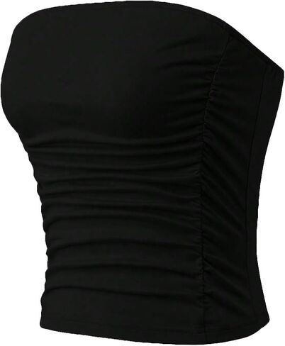 MakeMeChic Women's Casual Solid Sleeveless Strapless Slim Fit Stretch Crop Tube Tops in Saudi Arabia