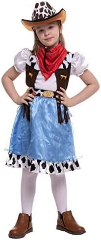 أزياء Spooktacular Creations الزرقاء لراعية البقر، ملابس راعية البقر اللطيفة للفتيات في حفلة الهالوين ولعب الأدوار in Saudi Arabia