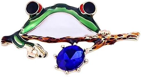 Crystal Frog Brooch Pin Rhinestone Frog Brooch Lapel Pin Frog Branch Enamel Pin Vintage Sparkling Frog Jewelry Pin for Woman Lady Girls Cute Pin, Metal, no gemstone in Kuwait