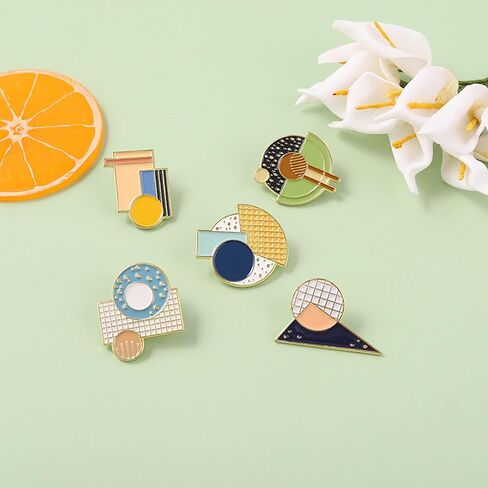 مجموعة دبابيس بروش هندسية مطلية بالمينا مجموعة دائرية مستطيلة الشكل مزيج من دبابيس التلبيب التبعي لحقائب الظهر شارات القبعات حقائب للنساء والفتيات والأطفال هدية in Kuwait