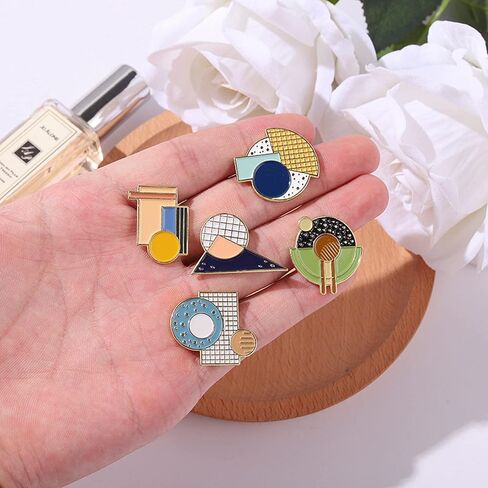 مجموعة دبابيس بروش هندسية مطلية بالمينا مجموعة دائرية مستطيلة الشكل مزيج من دبابيس التلبيب التبعي لحقائب الظهر شارات القبعات حقائب للنساء والفتيات والأطفال هدية in Kuwait