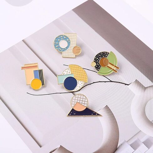 مجموعة دبابيس بروش هندسية مطلية بالمينا مجموعة دائرية مستطيلة الشكل مزيج من دبابيس التلبيب التبعي لحقائب الظهر شارات القبعات حقائب للنساء والفتيات والأطفال هدية in Kuwait