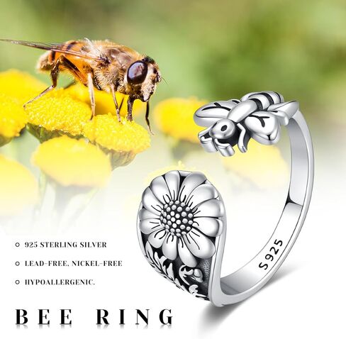 Spoon Ring for Women Men 925 Sterling Silver Bee Flower Rings Open Adjustable Vintage Thumb Rings Jewelry Gifts, Sterling Silver, No Gemstone in Kuwait
