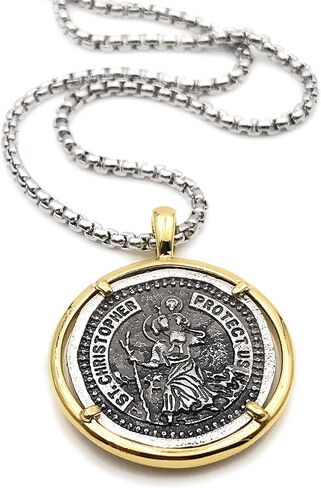 ليزلي بولز عقد بميدالية سانت كريستوفر فينتاج للرجال بطول 22 انش، مجوهرات حماية in Kuwait