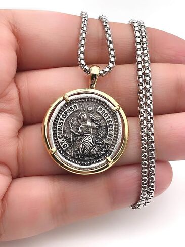 ليزلي بولز عقد بميدالية سانت كريستوفر فينتاج للرجال بطول 22 انش، مجوهرات حماية in Kuwait