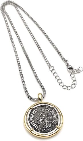 ليزلي بولز عقد بميدالية سانت كريستوفر فينتاج للرجال بطول 22 انش، مجوهرات حماية in Kuwait