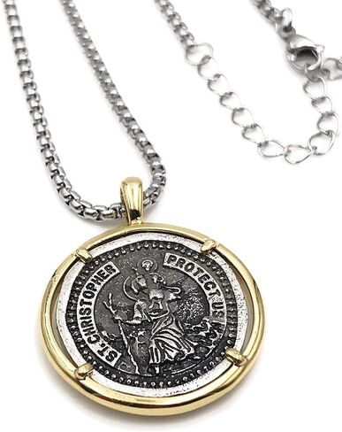 ليزلي بولز عقد بميدالية سانت كريستوفر فينتاج للرجال بطول 22 انش، مجوهرات حماية in Kuwait