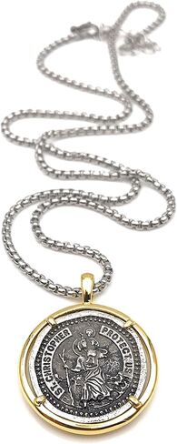 ليزلي بولز عقد بميدالية سانت كريستوفر فينتاج للرجال بطول 22 انش، مجوهرات حماية in Kuwait