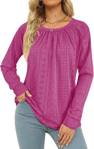 Lylinan Womens Tops 2023 Long Sleeve Shirts Crewneck Tunics for Women Fall Fashion Clothes Casual Trendy Blouses in Kuwait