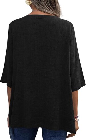 Vrtige Women's Casual Crewneck Wrap Asymmetrical Hem Half Sleeve Blouse Shirt Tunic Top Black X-Large in Saudi Arabia