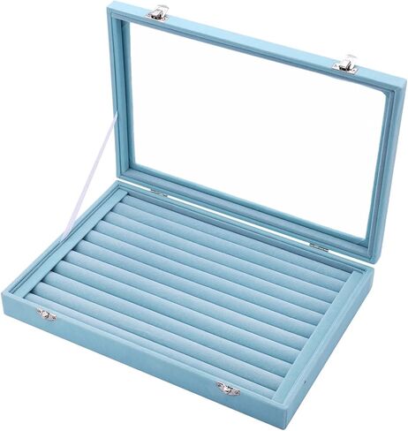 Boewillالزجاج المخملي 100 خواتم منظم مجوهرات خاتم عرض موقف صندوق تخزين أقراط خاتم صندوق مجوهرات حامل حلقة (السماء الزرقاء) in Kuwait