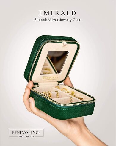 صندوق منظم مجوهرات السفر المخملي المخملي من Benevolence LA Emerald and Dusty Pink | حالة مجوهرات السفر | منظم سفر المجوهرات مع مرآة | حقيبة سفر المجوهرات للنساء in Kuwait