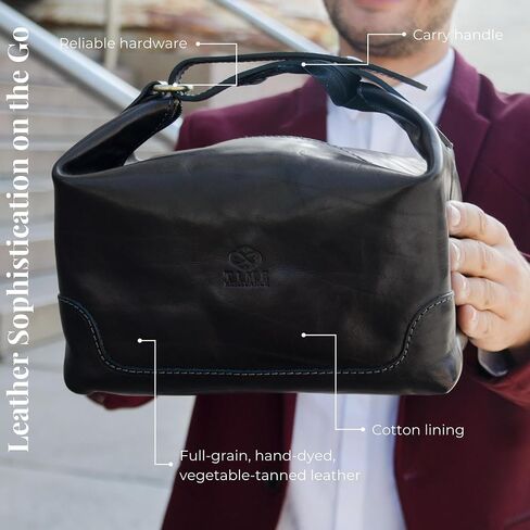 Time Resistance Leather Toiletry Bag Dopp Bag for Men and Women Real Leather Cosmetic Case in Saudi Arabia