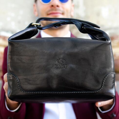 Time Resistance Leather Toiletry Bag Dopp Bag for Men and Women Real Leather Cosmetic Case in Saudi Arabia