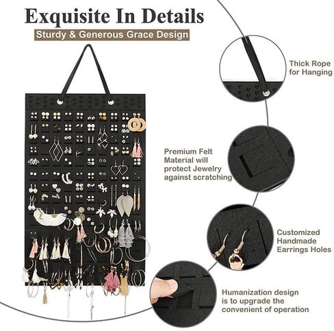 JIUMO Hanging Earrings Organizer, Earring Hanger Wall Mount for Earrings, Pierced Earring Holder, Earring Storage, Earring Hanging Organizer for Women or Girls -Black, 1 Pack in Kuwait