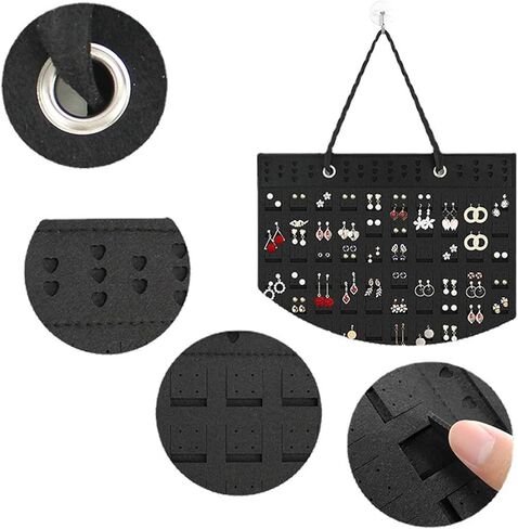 JIUMO Hanging Earrings Organizer, Earring Hanger Wall Mount for Earrings, Pierced Earring Holder, Earring Storage, Earring Hanging Organizer for Women or Girls -Black, 1 Pack in Kuwait