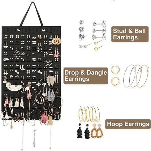 JIUMO Hanging Earrings Organizer, Earring Hanger Wall Mount for Earrings, Pierced Earring Holder, Earring Storage, Earring Hanging Organizer for Women or Girls -Black, 1 Pack in Kuwait