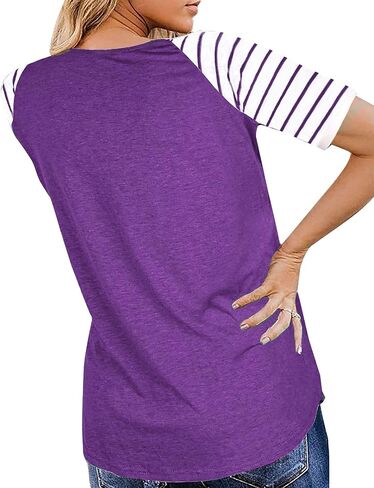 Womens Tops Summer Short Sleeve Shirts Raglan Striped T-Shirts in Saudi Arabia