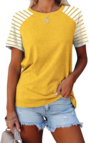 Womens Tops Summer Short Sleeve Shirts Raglan Striped T-Shirts in Saudi Arabia