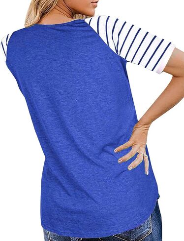 Womens Tops Summer Short Sleeve Shirts Raglan Striped T-Shirts in Saudi Arabia