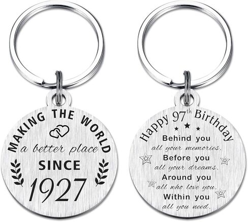 ABNTY 97th Birthday Gifts for Women Men, 97 Year Old Birthday Keychain, Born in 1926 Gifts, 1926 Birthday Decorations, Silver, M in Kuwait