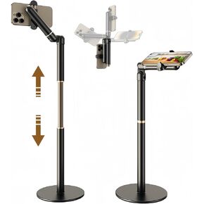 【25inch/63cm Aluminum Overhead Phone Mount360° Angle Adjustable Cellphone Stand Holder 4"-6.9" Table Top YouTube Streaming Content Creator Video Recording. YE-S