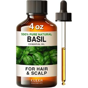 Kukka Basil Essential Oil for Diffusers - Basil Essential Oil for Skin - Basil Oil for Aromatherapy, Skin, Fragrance, Massage, Candles & Soaps - 100% Natural (4 Fl Oz)