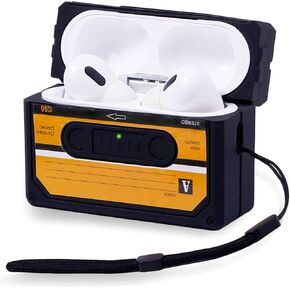 AirPods Pro 2nd Generation Case 2022, Cassette Tape Design Soft Silicone Shock-Absorbing Full Protection Cover for AirPods Pro 2 Case Cover with Red Sticker, Front LED Visible(Black)