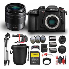 Panasonic Lumix GH5 II Mirrorless Camera with 12-60mm f/3.5-5.6 Lens (DC-GH5M2K) Bundle Including: 128 GB Memory Card, Microphone, 3-Piece Filter Kit, 3X Battery, Tripod, Full Cleaning Kit, More