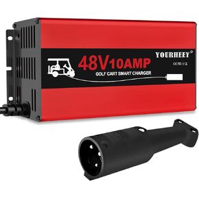 48 Volt Golf Cart Battery Charger for Club Car DS&Precedent, 10 Amp Trickle Charge Smart Golf Cart Charger, 5-8H Full Charge 600W Portable Golf Cart Charger for Lead Acid Battery, AGM, Gel