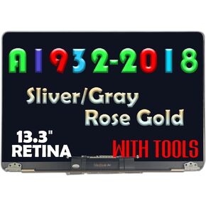 استبدال الشاشة لجهاز MacBook Air 13.3 بوصة A1932 2018 Year EMC 3184 Retina مجموعة شاشة LCD كاملة 2560x1600 (رمادي)
