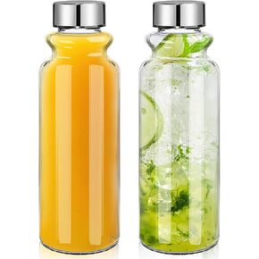 GoldArea Glass Water Bottles - 2 Packs 18oz Glass Bottles with Lids - Ideal for Juice, Juice Cleanses, and Reusable Juicing Bottles，Wide Mouth Liquid Storage Containers for Refrigerator