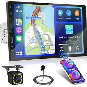 9 Inch Touch Screen Single Din Wireless Carplay Radio with Android Auto, Upgrade Car Stereo with Bluetooth USB EQ FM SWC Mic Backup Camera