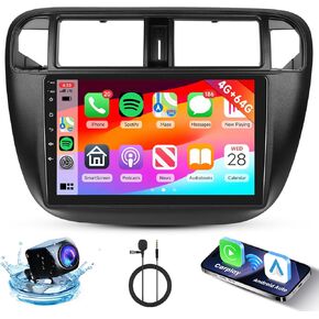 Hodozzy 4G+64G Android Car Stereo for Honda Civic 1996-2001 Radio with Wireless Carplay Android Auto Mirror Link, 9 inch Touch Screen Radio with GPS, Mirror Link, Bluetooth, WiFi, 32EQ, FM/RDS Radio