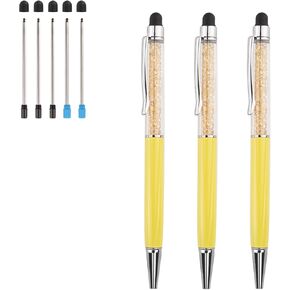 Ballpoint Pens 3 pcs 2 in 1 Bling Crystal Diamond Pen Capacitive Touch Screen Stylus with Replacement Refills Black Blue Ink Rubber Tips for iPhone iPad Kindle Touchscreen Devices Pink