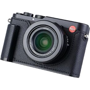 Camera Half Case for Leica D-LUX 8, Vintage Metal Genuine Leather Instant Camera Protective Cases Stylish Portable Shockproof (Black)