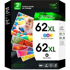 خراطيش حبر 62XL بديلة عالية الإنتاجية لحبر HP 62xl مجموعة كومبو باللون الأسود واللون تعمل مع طابعة HP Envy 5540 5549 5640 5660 7640 7645 OfficeJet Mobile 250 200 OfficeJet 5740 5741