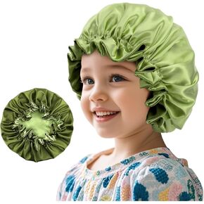 Satin Bonnet for Sleeping Women(L) Kid(S), Double Layer Silk Hair Bonnet for Girls Boys Curly Hair Night Cap