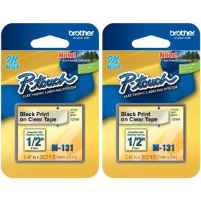 Brother P-Touch : M Series Tape Cartridge for P-Touch Labelers, 1/2w, Black on Clear -:- Sold as 2 Packs of - 1 - / - Total of 2 Each