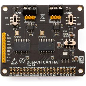 Dual-CH,Can Bus Expansion HAT for Raspberry Pi, with 2-Channel CAN Interface Communication, Dual Chips MCP2515 and ATA6561