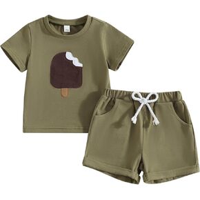 Douhoow Baby Boy Summer Clothes Cartoon Infant Boy T-shirt and Elastic Shorts 2Pcs Boy Clothes Set