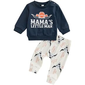 Chloefairy Western Baby Boy Clothes Mama's Little Man Sweatshirt Cow Print Top Pants Set 2Pcs Toddler Fall Winter Outfits Set