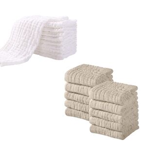Yoofoss 10 Pack Muslin Burp Cloths for Baby 20''X10'' White & 10 Pack Muslin Baby Washcloths 12x12in (Apricot)