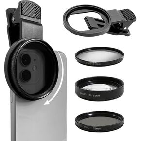 52mm Clip-on Phone Camera Lens Filter, 3 in 1 Phone Lens Filter Kit, CPL Lens + Macro Lens + Star Lens Universal Cellphone Lens Filter Compatible with iPhoneSamsung/Android Smartphones(Size:3 in 1)