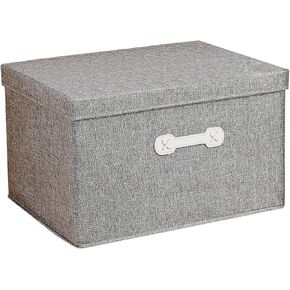 Foldable Storage Box with Lid Cotton and Linen Storage Box with Lid Cube Clothes Storage Box Bedroom Closet Storage Box with Lid Handle Storage Box (Grey, 40 * 30 * 25CM)