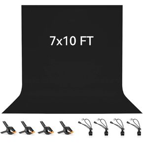 10 x 10 FT Black Backdrop Background with 8 Clamps, 100% Polyester Photography Backdrop Foldable Washable Black Screen for Photoshoot Portraits Party Video Studio Shooting